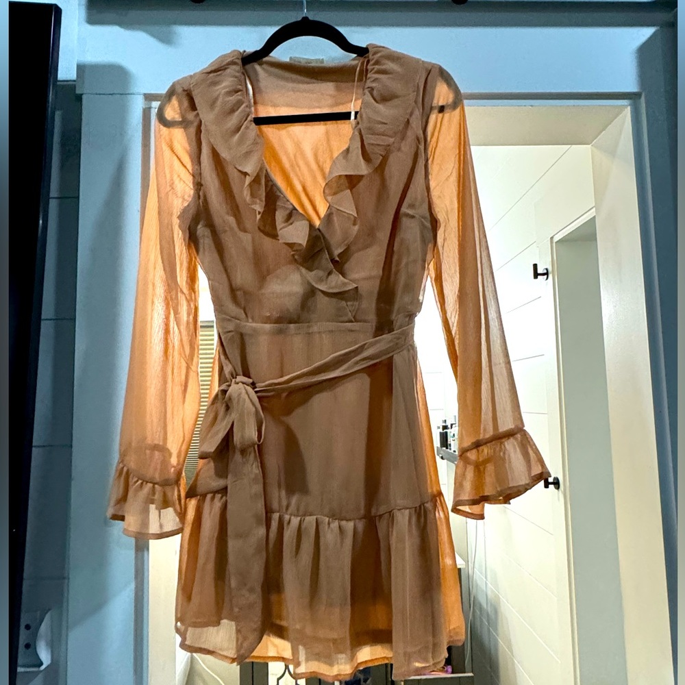 Flirty sheer Mini Dress in Peach